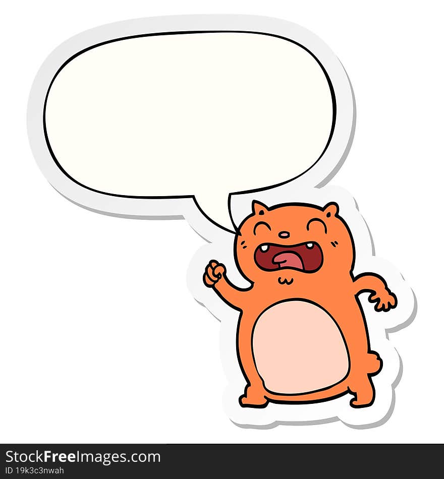 cartoon cat with speech bubble sticker. cartoon cat with speech bubble sticker