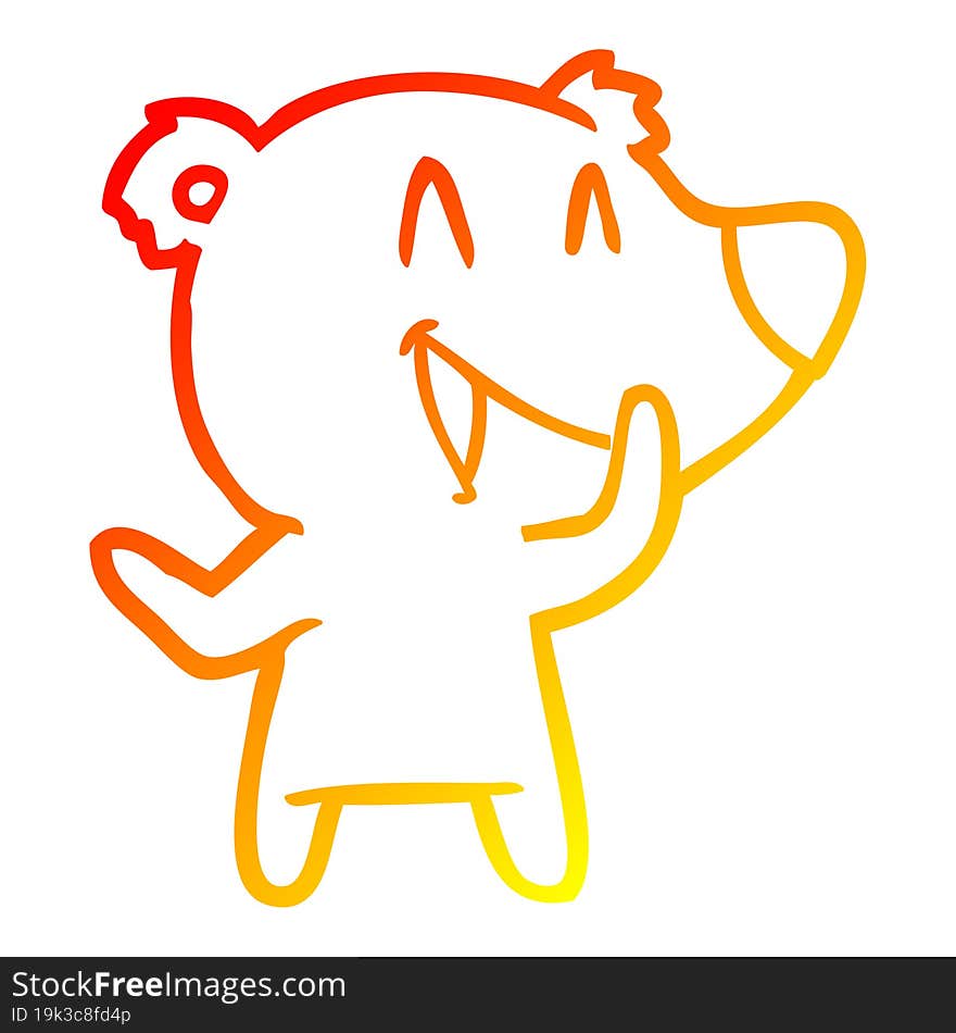 warm gradient line drawing of a laughing bear cartoon