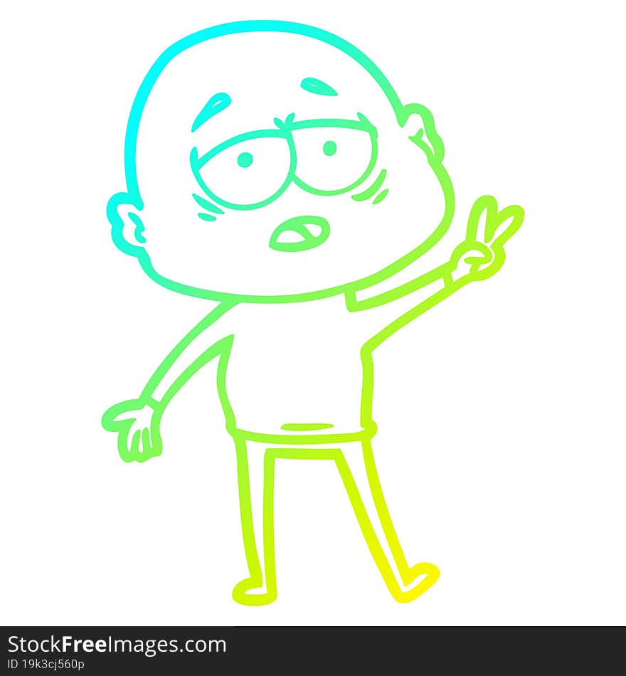 cold gradient line drawing cartoon tired bald man