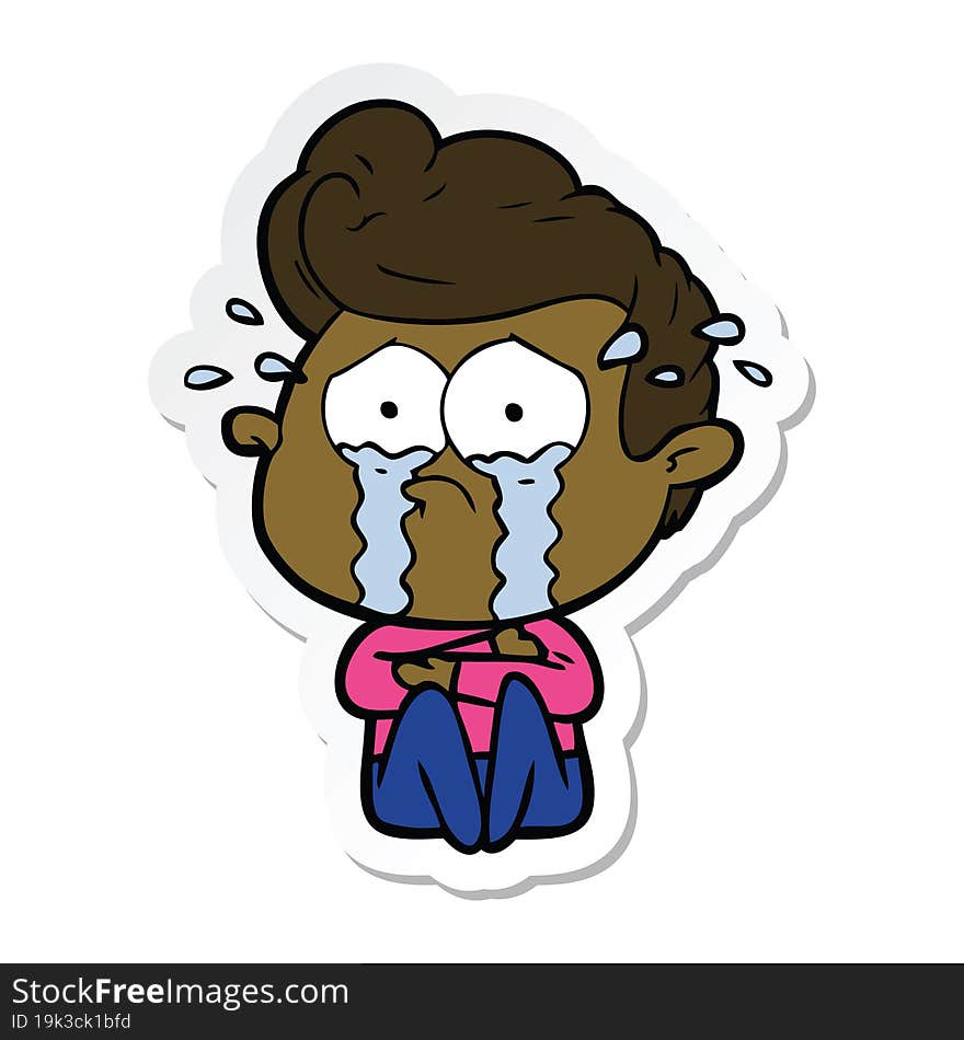 sticker of a cartoon crying man