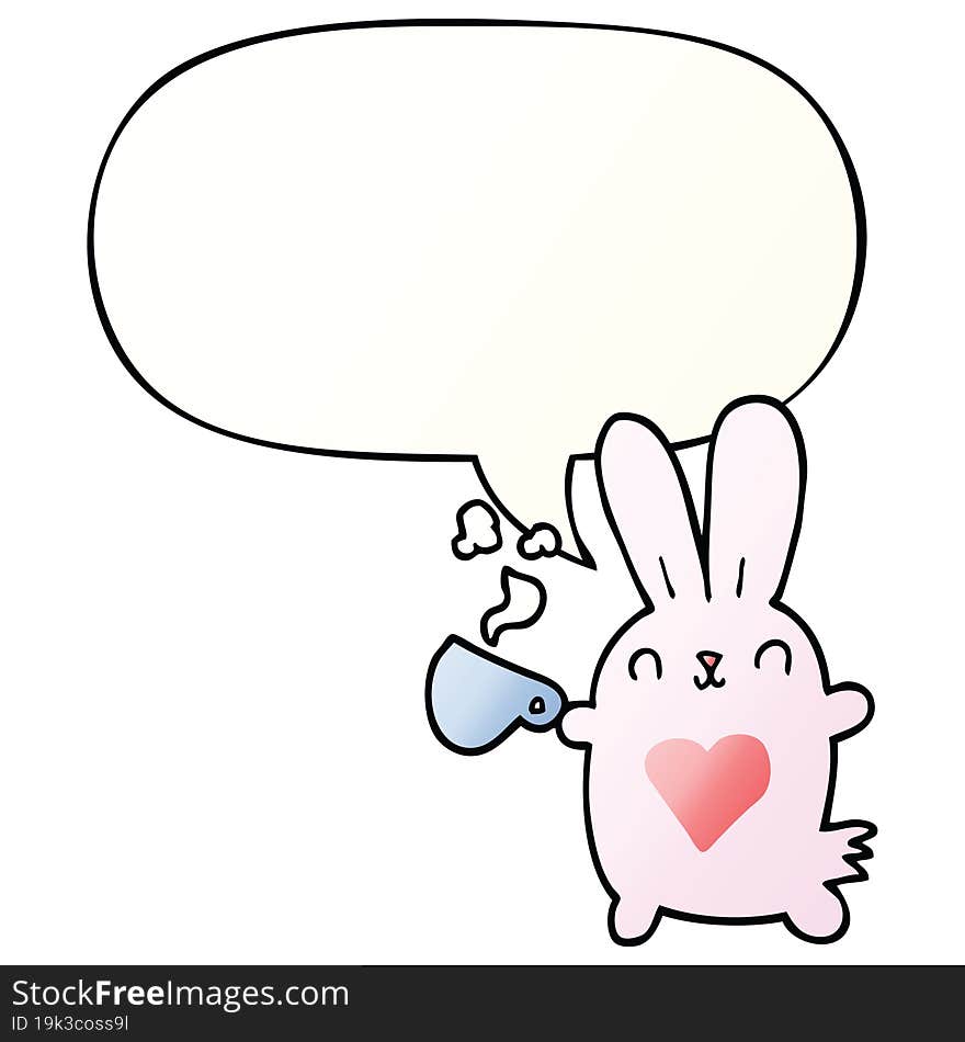 Cute Cartoon Rabbit And Love Heart And Coffee Cup And Speech Bubble In Smooth Gradient Style