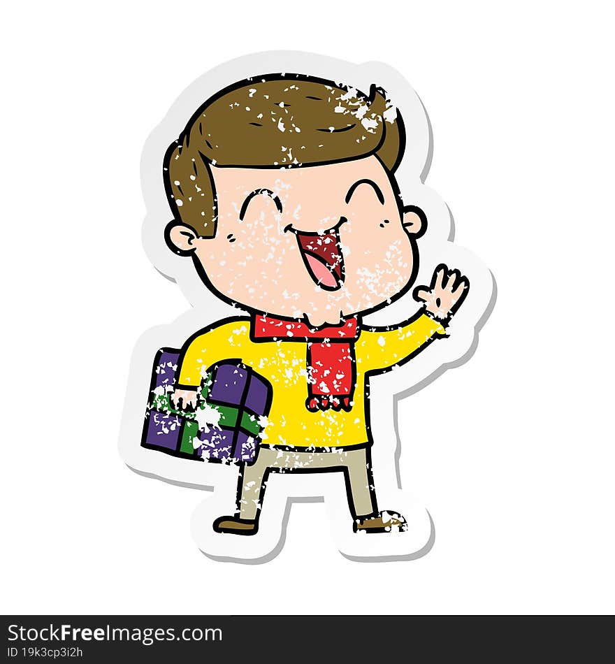 Distressed Sticker Of A Cartoon Happy Man