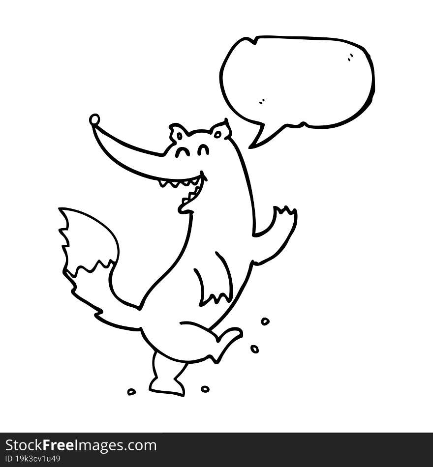 freehand drawn speech bubble cartoon happy wolf dancing