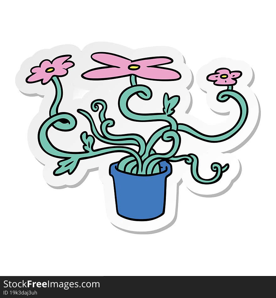 Sticker Cartoon Doodle Of A Flower Plant