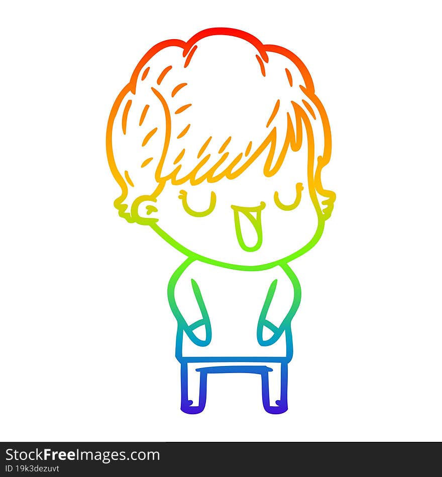 rainbow gradient line drawing of a cartoon woman talking