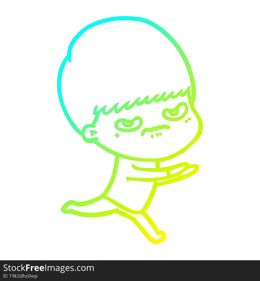 Cold Gradient Line Drawing Cartoon Angry Boy