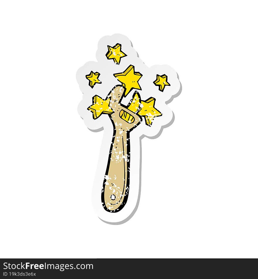 Retro Distressed Sticker Of A Cartoon Adjustable Spanner