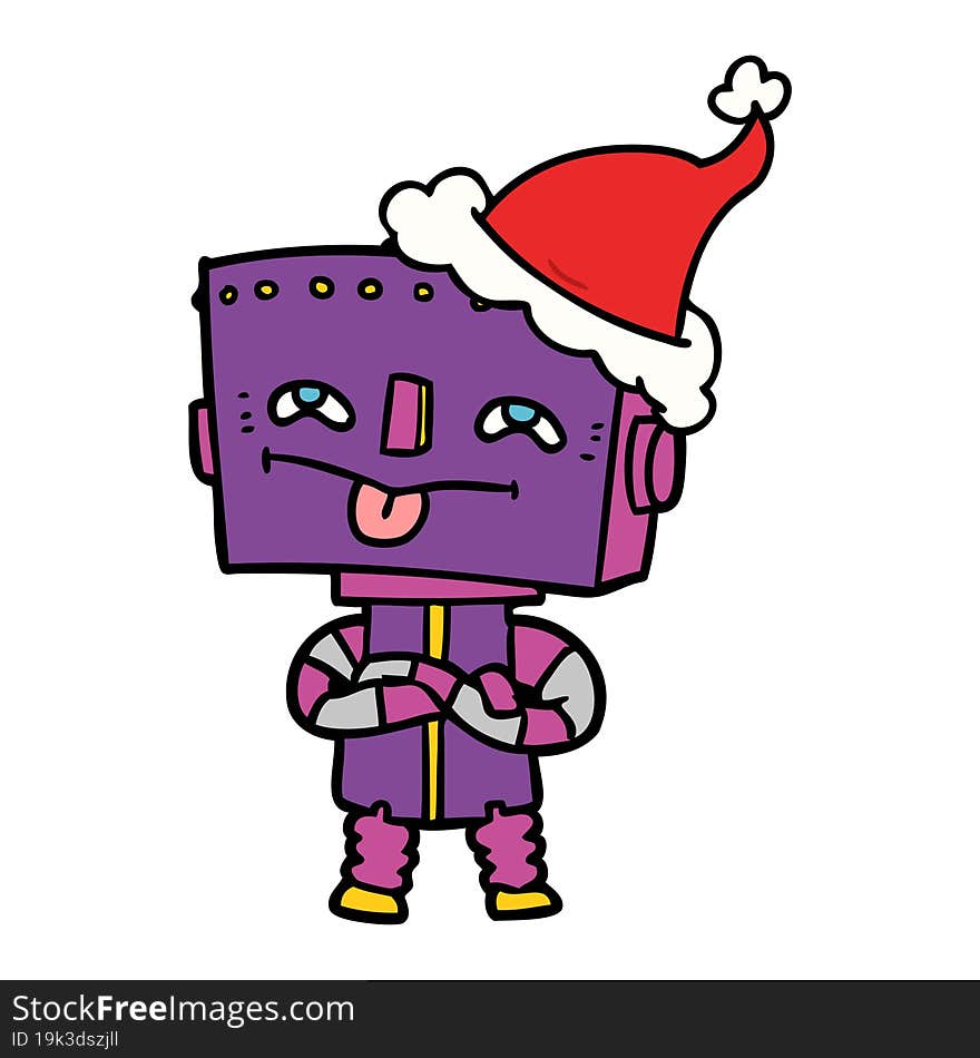 line drawing of a robot wearing santa hat