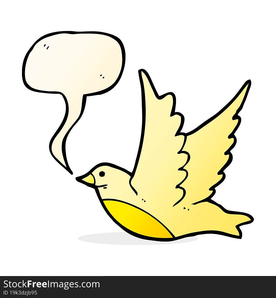 cartoon flying bird with speech bubble