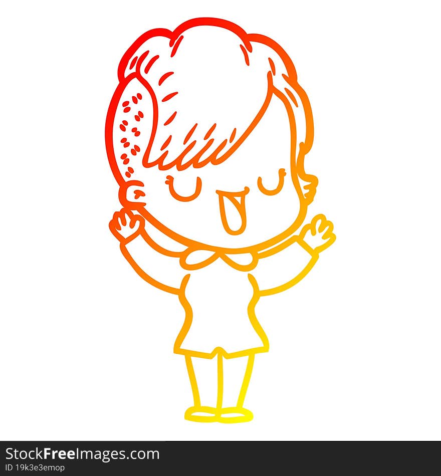 warm gradient line drawing of a cute cartoon girl with hipster haircut