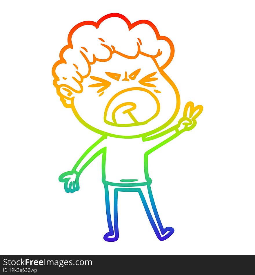 rainbow gradient line drawing cartoon furious man