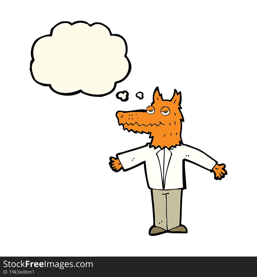 cartoon wolf with thought bubble