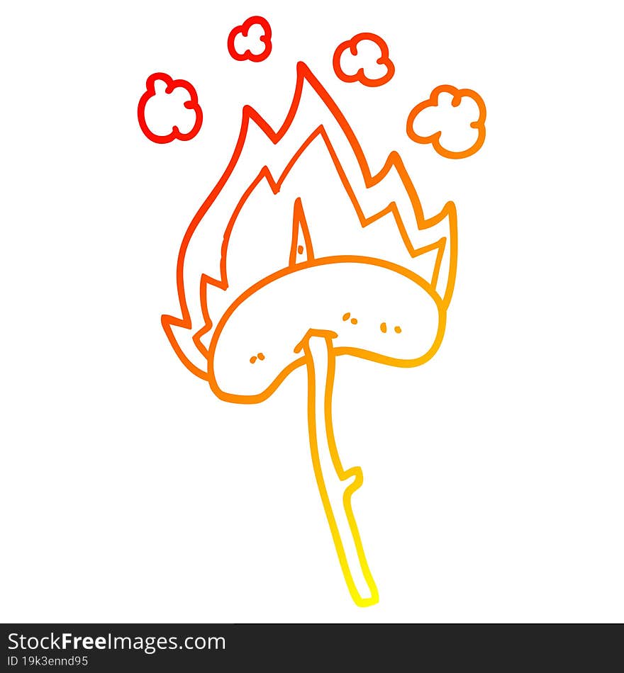 warm gradient line drawing of a cartoon hot dog