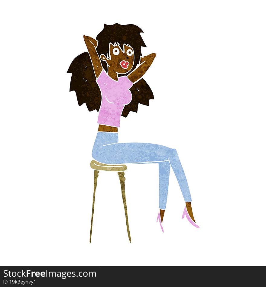 cartoon woman posing on stool