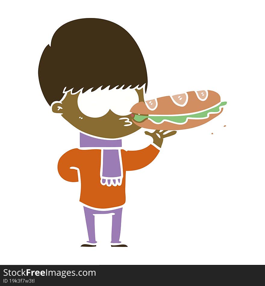 Nervous Flat Color Style Cartoon Boy With Sandwich