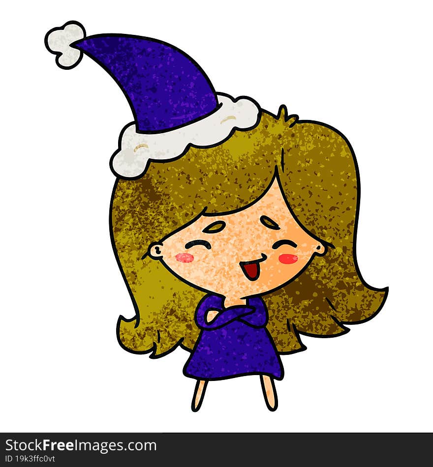 christmas textured cartoon of kawaii girl