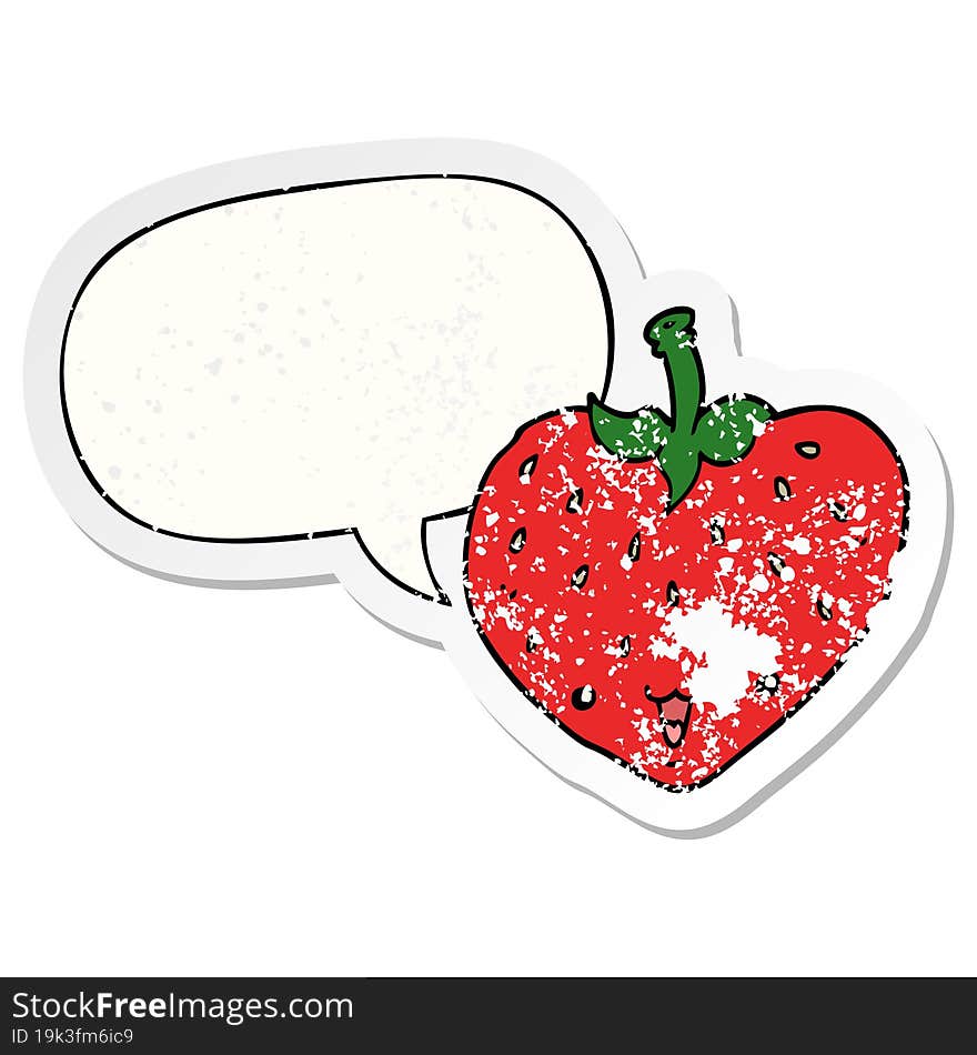 cartoon strawberry and speech bubble distressed sticker