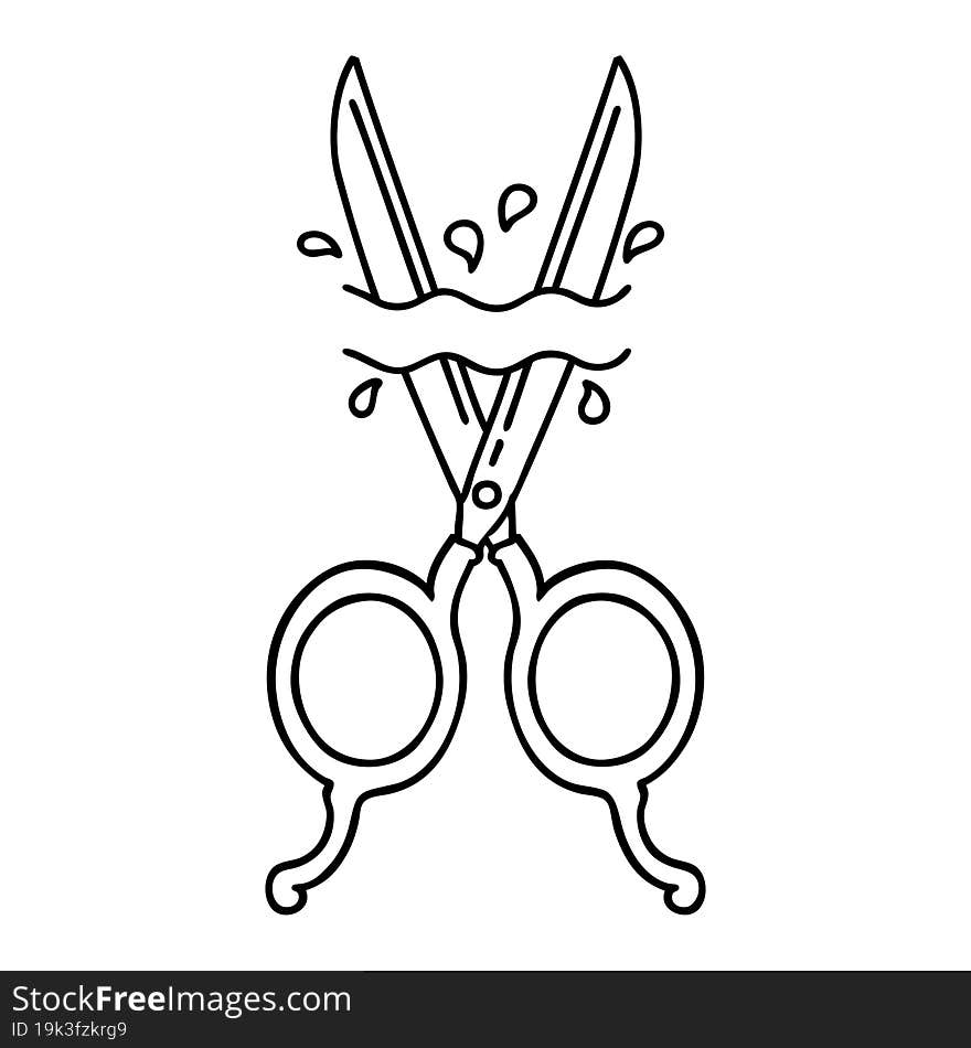 black line tattoo of barber scissors