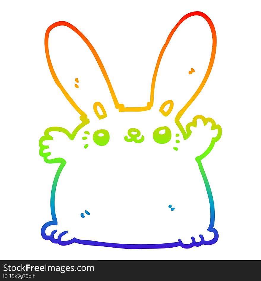 rainbow gradient line drawing of a cartoon rabbit