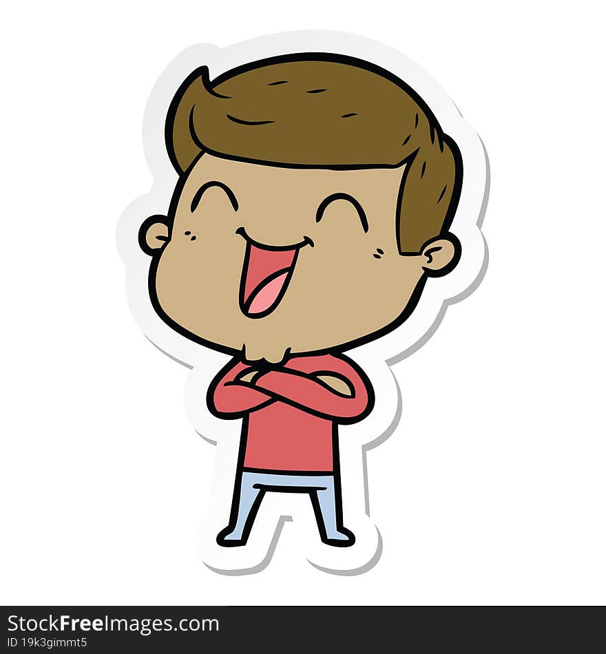 sticker of a cartoon man laughing