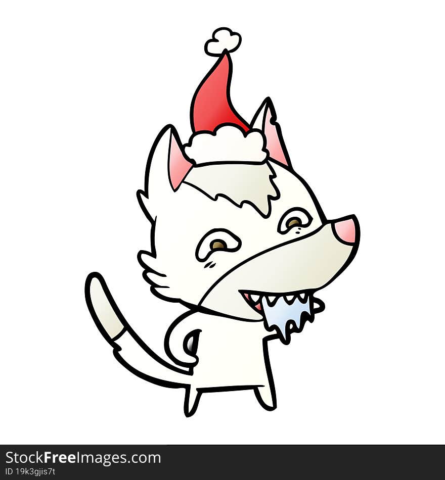 gradient cartoon of a hungry wolf wearing santa hat