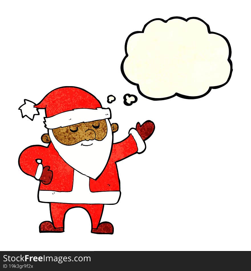 cartoon santa claus with thought bubble