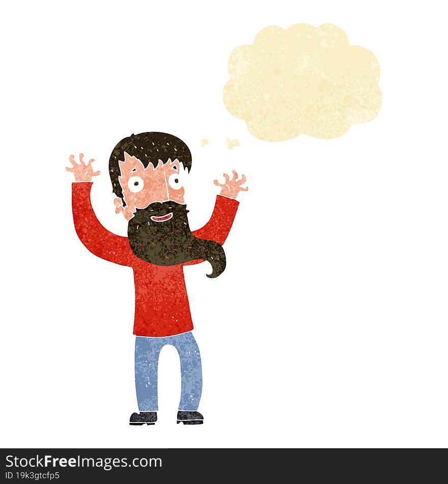 cartoon excited man with beard with thought bubble