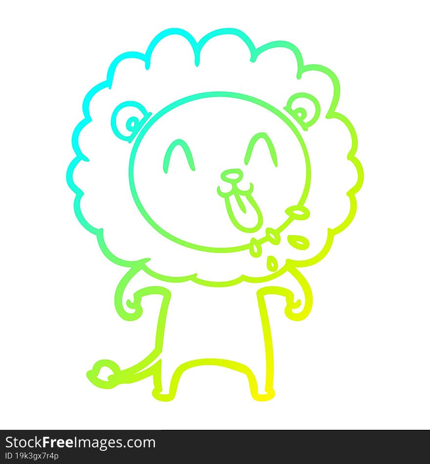 cold gradient line drawing of a happy cartoon lion