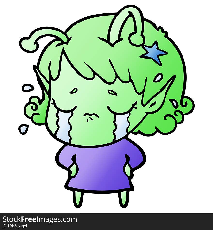 cartoon crying alien girl. cartoon crying alien girl