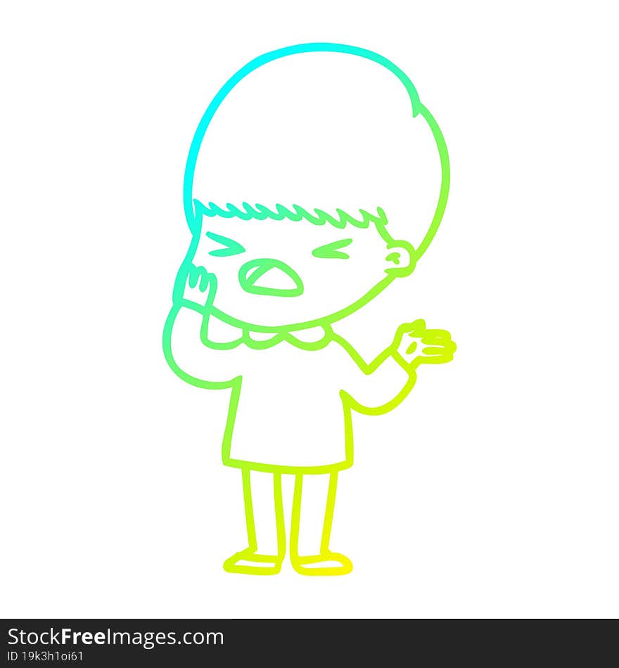 cold gradient line drawing cartoon stressed man