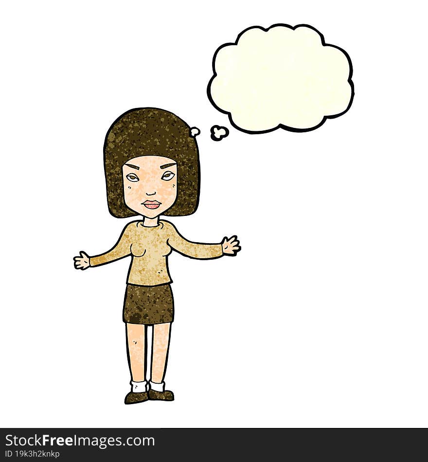 cartoon annoyed woman with thought bubble