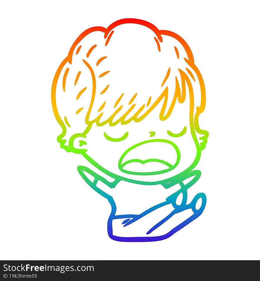 rainbow gradient line drawing of a cartoon woman talking