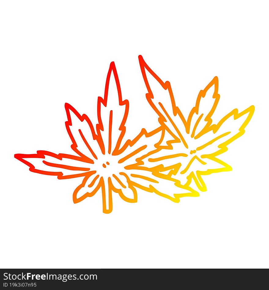 warm gradient line drawing cartoon marijuana leaves