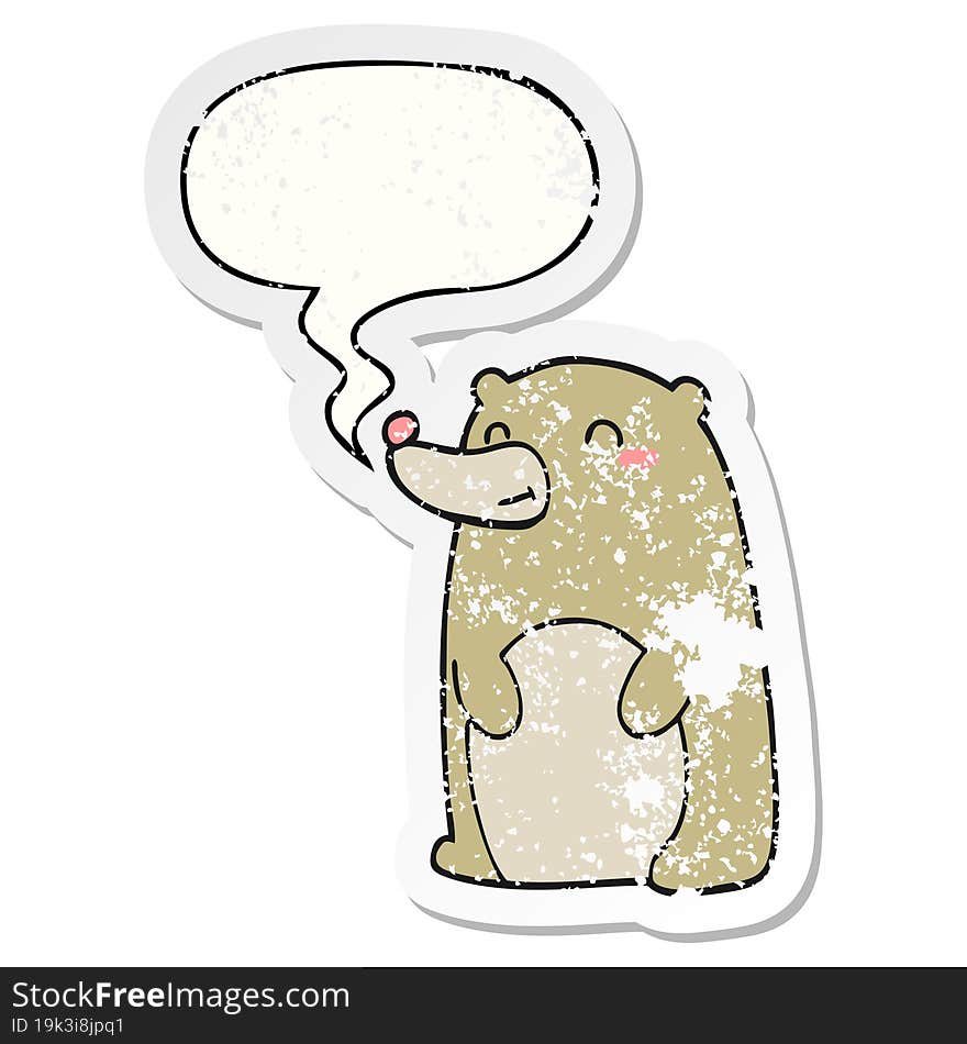 Cute Cartoon Bear And Speech Bubble Distressed Sticker