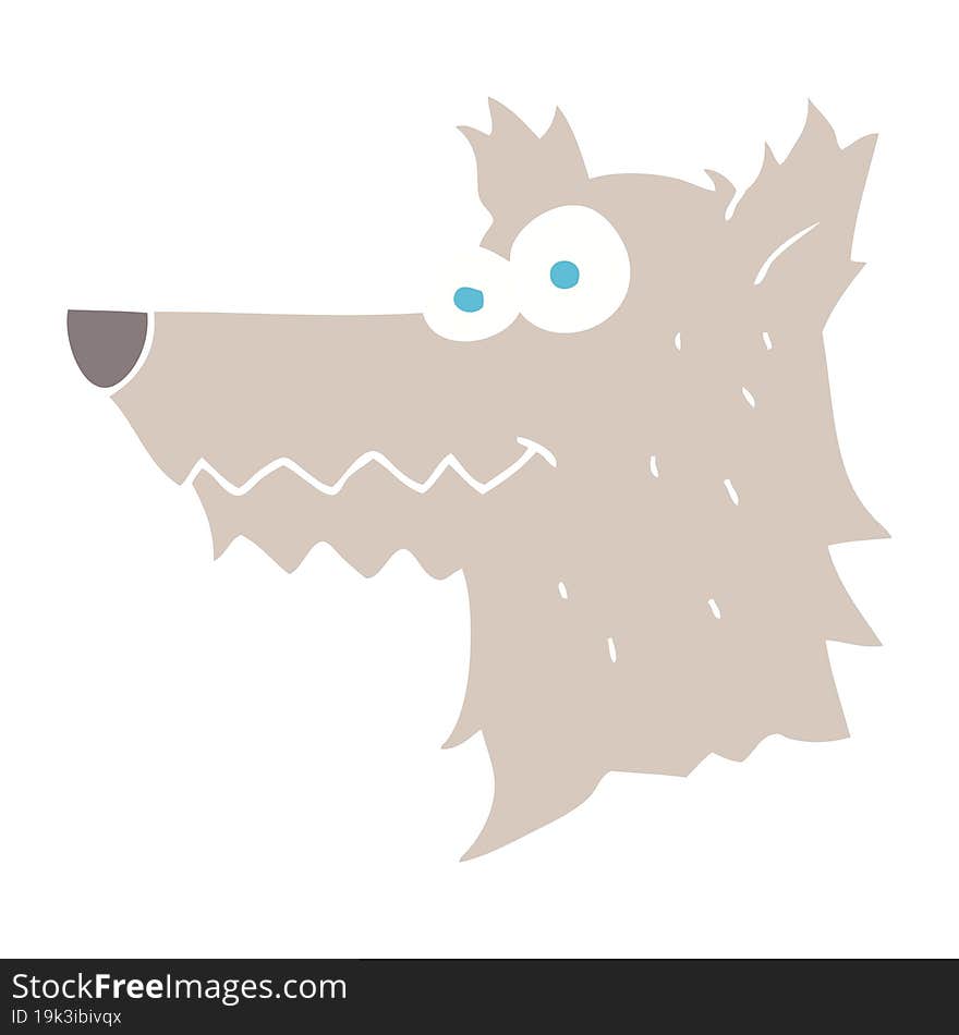 flat color illustration of a cartoon wolf head