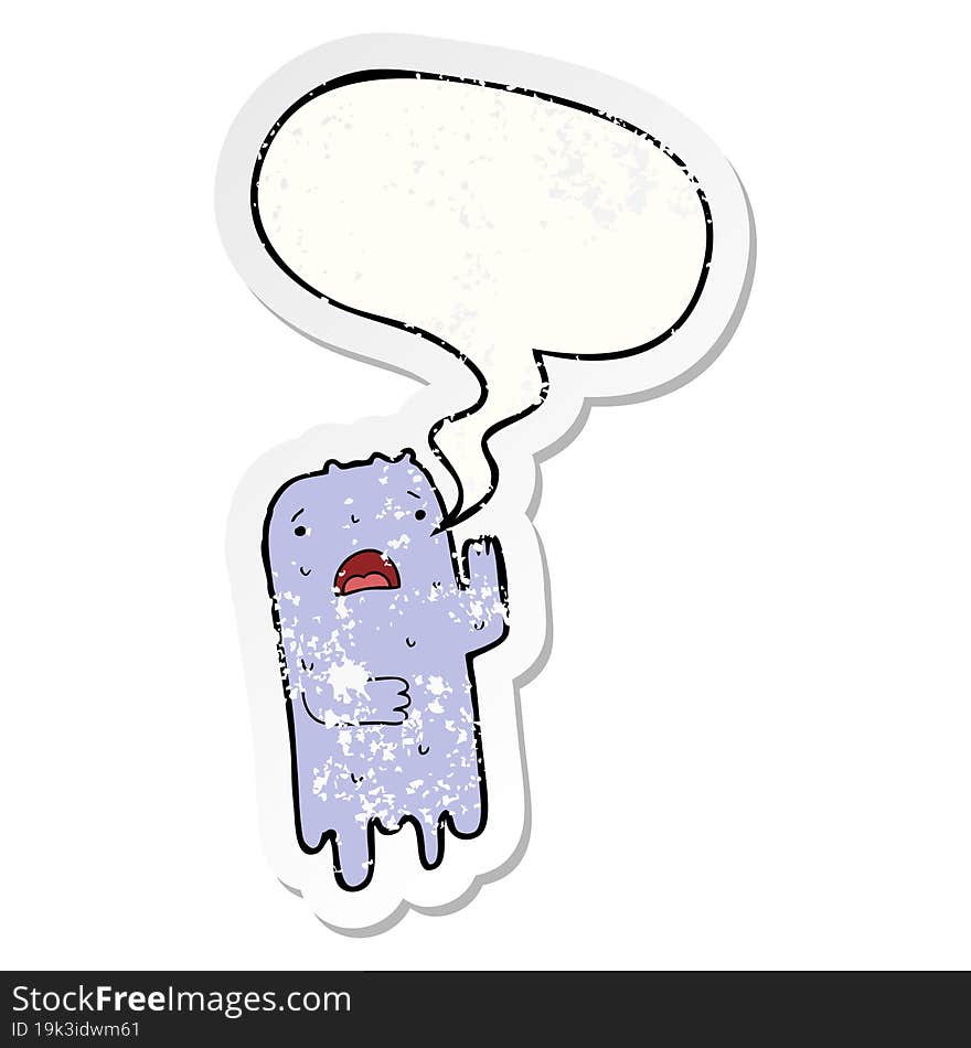 cartoon ghost with speech bubble distressed distressed old sticker. cartoon ghost with speech bubble distressed distressed old sticker