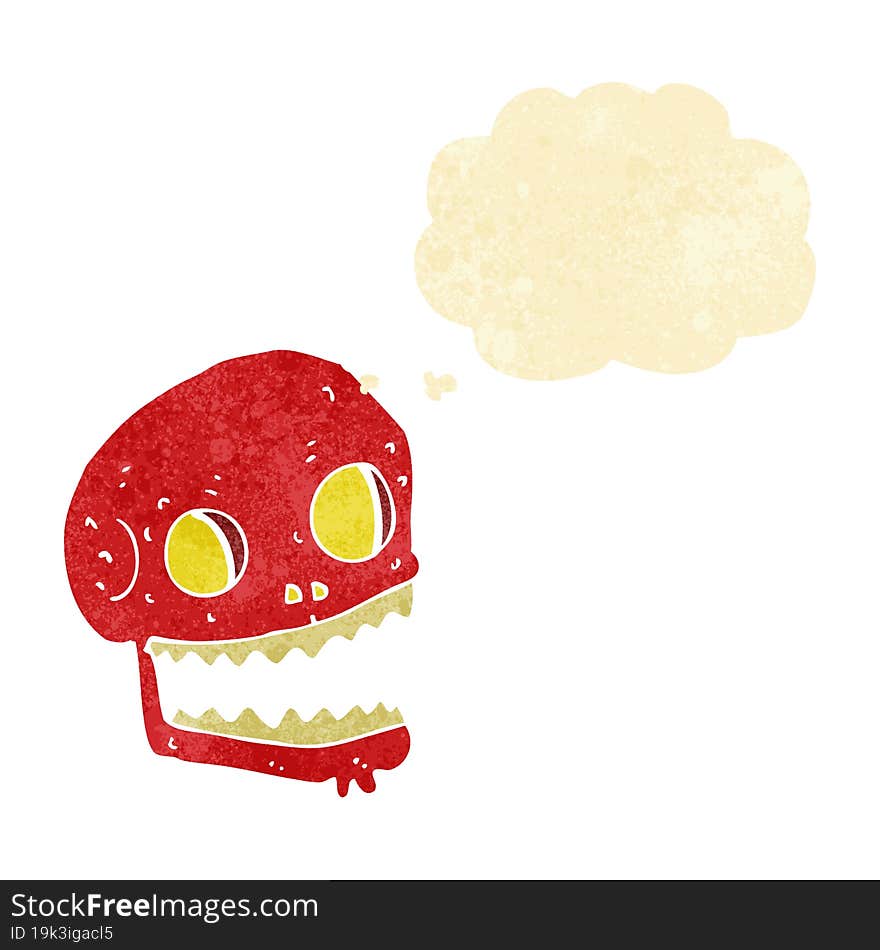 cartoon spooky skull with thought bubble