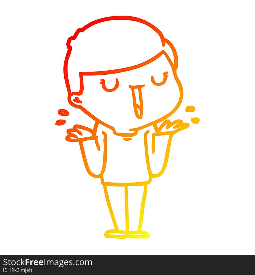 warm gradient line drawing cartoon happy boy with no worries