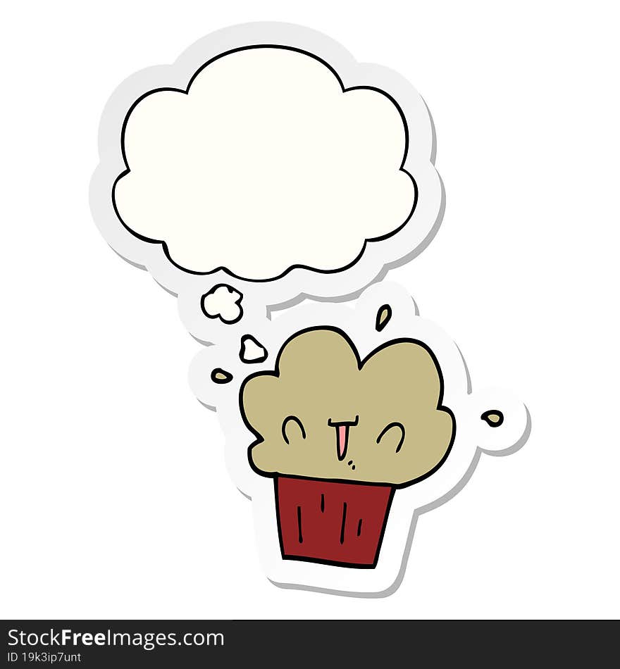 cartoon cupcake with thought bubble as a printed sticker