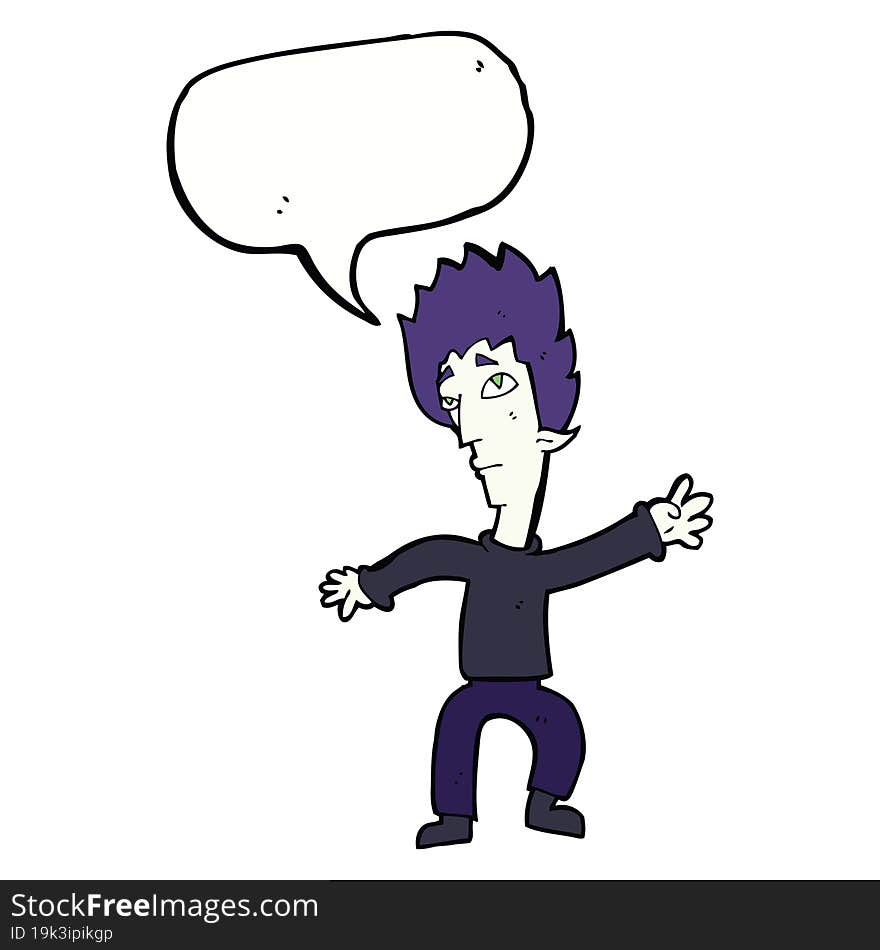 cartoon vampire man with speech bubble