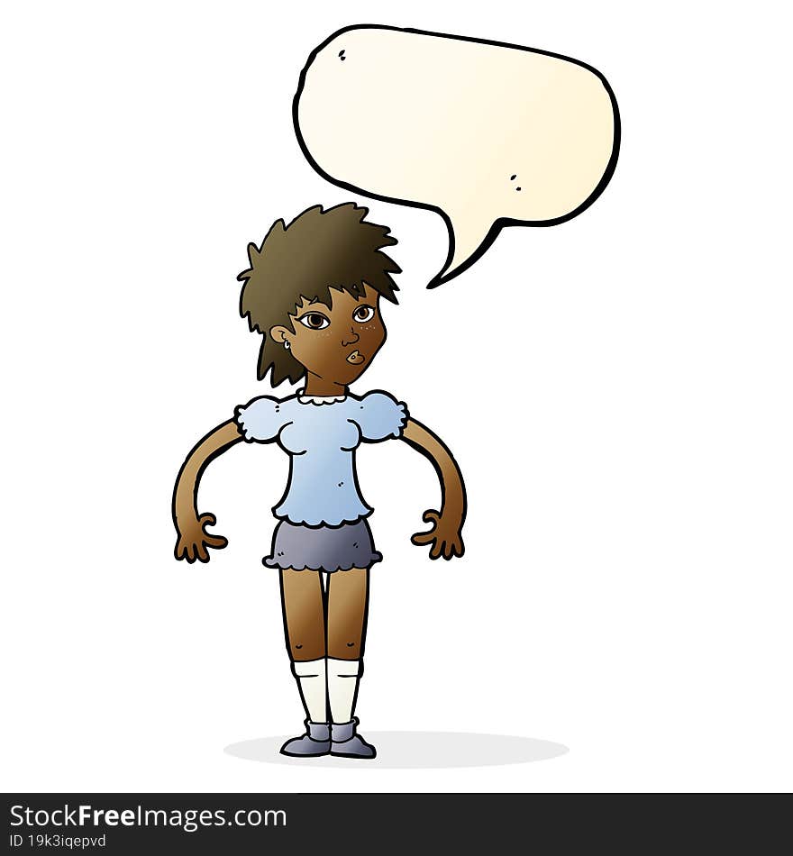 cartoon curious woman with speech bubble