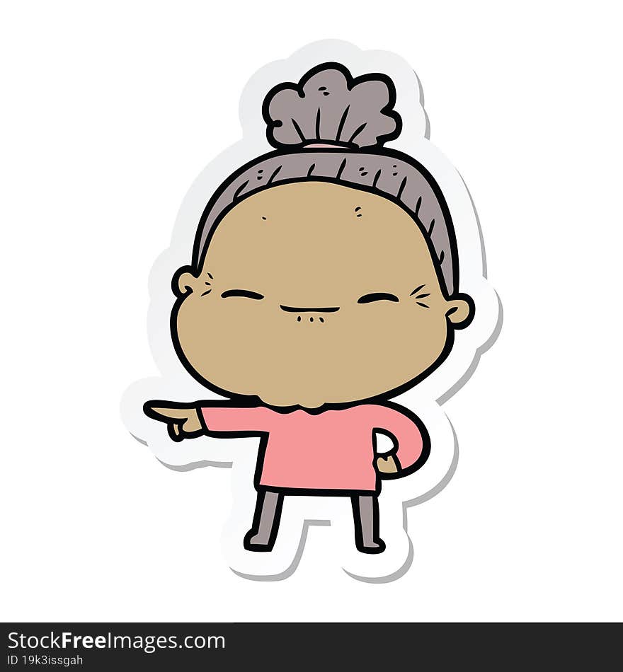 sticker of a cartoon peaceful old woman