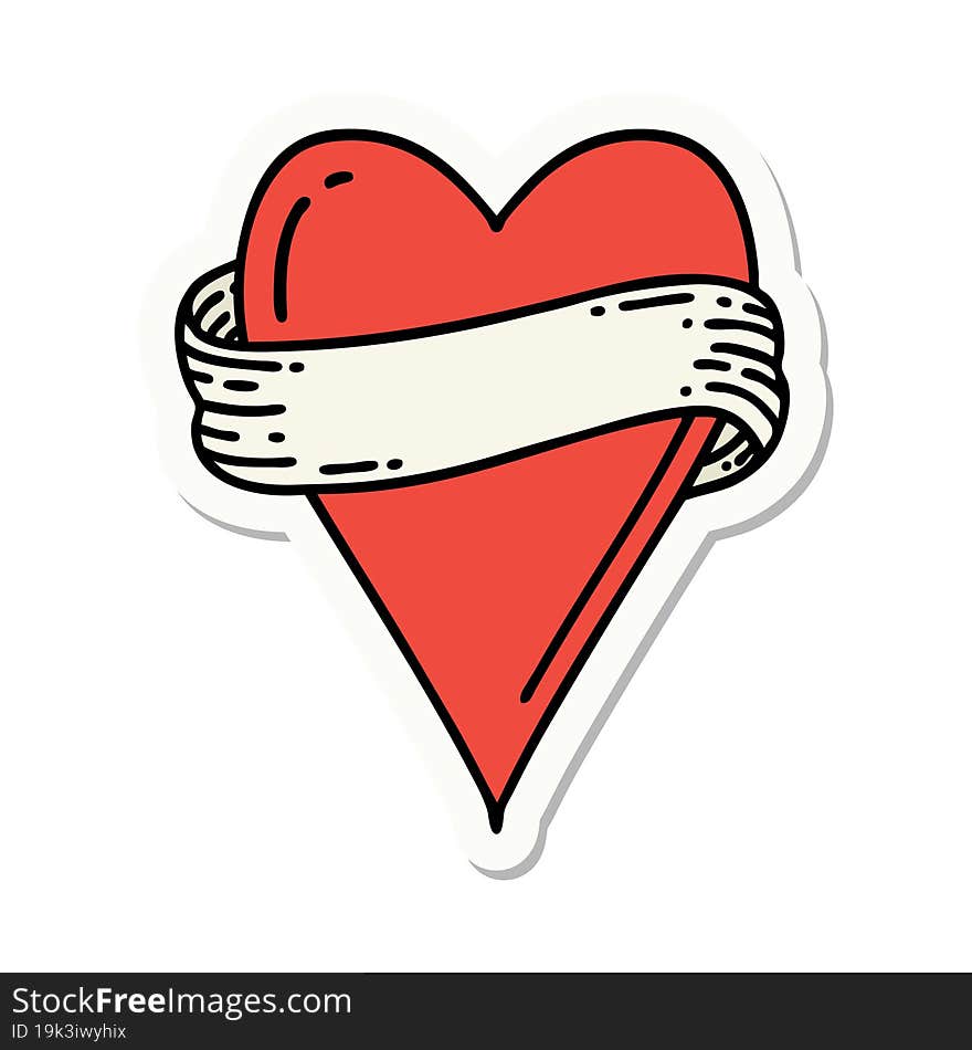 sticker of tattoo in traditional style of a heart and banner. sticker of tattoo in traditional style of a heart and banner