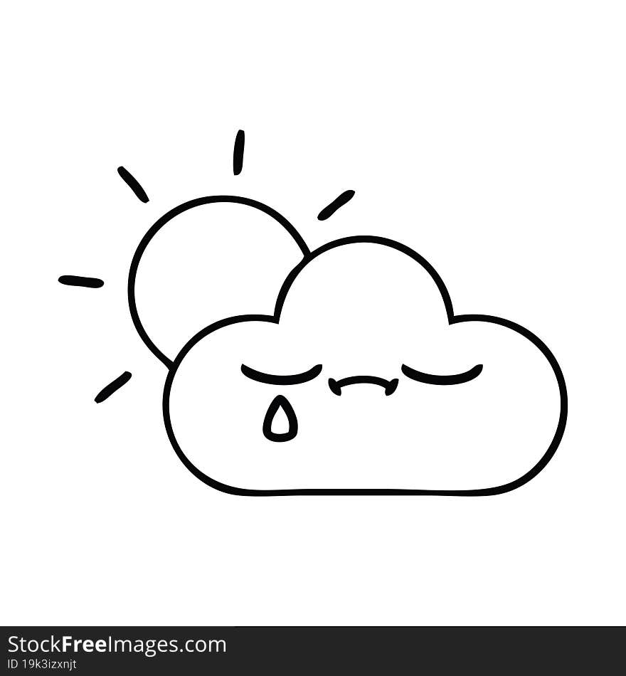 line drawing cartoon of a storm cloud and sun