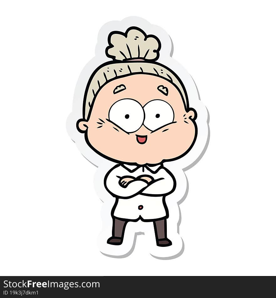 sticker of a cartoon happy old woman