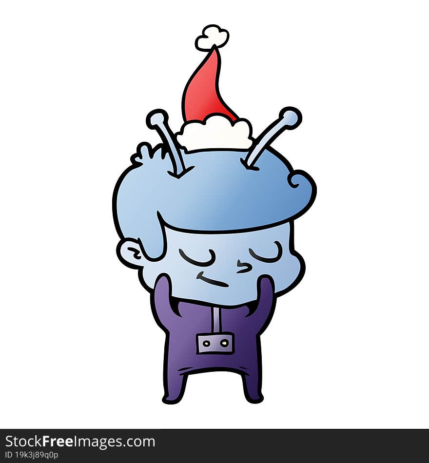 Shy Gradient Cartoon Of A Spaceman Wearing Santa Hat