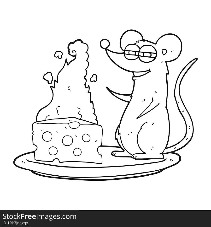 Black And White Cartoon Mouse With Cheese