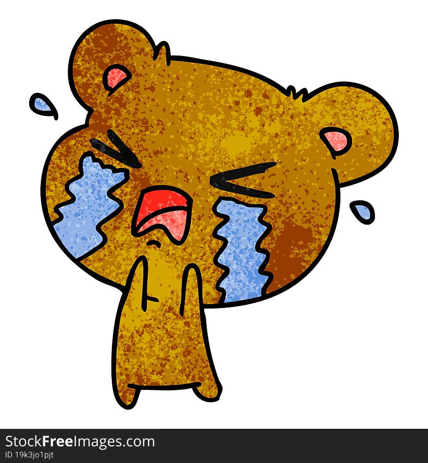 textured cartoon of a cute crying bear