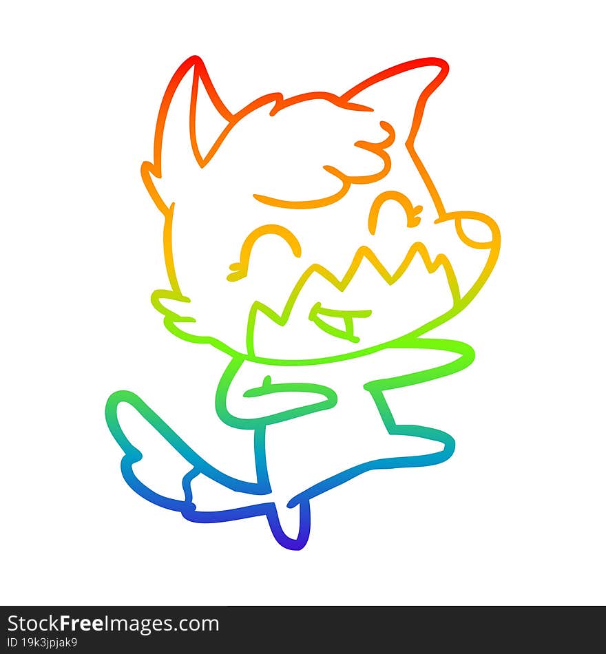 rainbow gradient line drawing of a happy cartoon fox