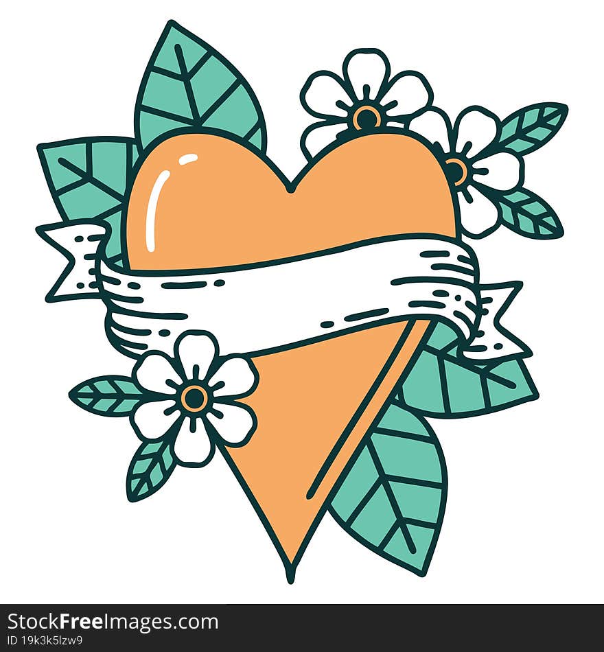 Tattoo Style Icon Of A Heart And Banner